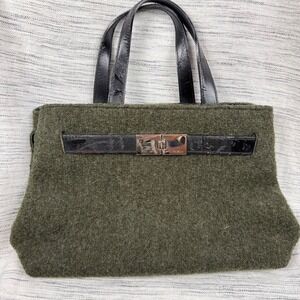Vintage Furla Green Wool Sweater Felt Handbag Retro Preppy Twee Whimsigoth